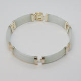 Chinese Sterling Silver & Green-Jade Set Panel Bracelet Vintage c1970s