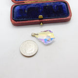 Sterling Silver Cut Iridescent Glass Charm Pendant Vintage c1970