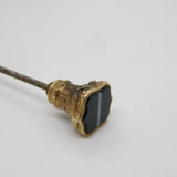 Victorian Rolled Gold Banded Agate Topped Cut Steel Hat Pin Antique c1860