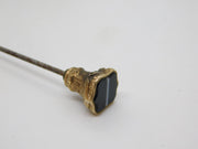 Victorian Rolled Gold Banded Agate Topped Cut Steel Hat Pin Antique c1860