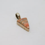 Sterling Silver Pink Banded Natural Stone Drop Charm Pendant Vintage c1970
