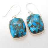 Sterling Silver Turquoise Set Drop Hook Earrings Vintage c1980