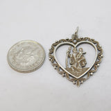 Sterling Silver St Christopher Heart Travel Charm Pendant Vintage c1970s