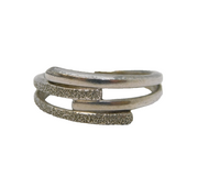 Sterling Silver Textured Crossover Modernist Ring Vintage c1970 Size O 1/2 UK