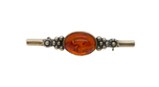 Sterling Silver Oval Baltic Amber Floral Pattern Brooch Pin Vintage c1970