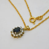 9ct Yellow Gold, Oval Cut Sapphire & Spinel Pendant Necklace Vintage London