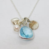 Sterling Silver 'S' Initial, Blue Crystal, Pearl & Heart Charm Pendant c2010