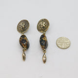 Pair of Sterling Silver Floral Disc & Cowrie Shell Studio Earrings Vintage c1970
