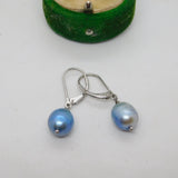 Pair of Sterling Silver Faux Blue Pearl Hook Earrings Vintage c1970
