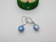 Pair of Sterling Silver Faux Blue Pearl Hook Earrings Vintage c1970