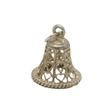 Sterling Silver Heart Pattern Filigree Bell Shape Charm Pendant Vintage c1970s