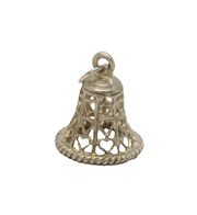 Sterling Silver Heart Pattern Filigree Bell Shape Charm Pendant Vintage c1970s