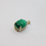 Sterling Silver Cabochon Malachite Oval Drop Charm Pendant Vintage c1970
