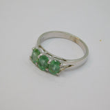 Sterling Silver 3 Oval Stone Green Sapphire Dress Ring Vintage c1970 Size N 1/2