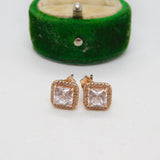 Pair of Rose Gold on Sterling Silver Paste Stud Earrings Vintage c1970