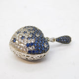 Sterling Silver Sparkling Blue & White Stone Set Puffy Heart Pendant Vintage