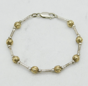 Italian Sterling Silver & Gilt Beaded Bracelet Vintage c1970 18cm Length