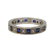 Art Deco 9ct White Gold Synthetic Sapphire & Spinel Eternity Ring Antique c1920s