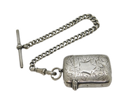 Victorian Sterling Silver Graduating Watch Chain & Vesta Case Antique Birmingham
