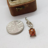 Sterling Silver Floral Cabochon Amber Drop Charm Pendant Vintage c1970