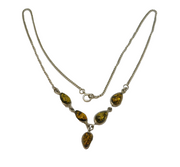 Sterling Silver & Cabochon Green Amber Drop Necklace Vintage c1970