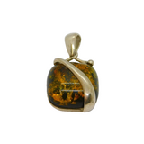 Sterling Silver Green Baltic Amber Cushion Charm Pendant Contemporary c1990s