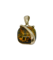 Sterling Silver Green Baltic Amber Cushion Charm Pendant Contemporary c1990s