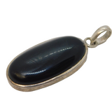 Sterling Silver Large Cabochon Onyx Set Drop Pendant Vintage c1970s