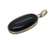 Sterling Silver Large Cabochon Onyx Set Drop Pendant Vintage c1970s