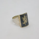 Sterling Silver Niello Black Enamel Deity Front Signet Ring Antique c1930 Size O