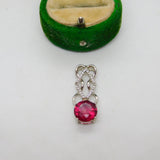 Sterling Silver Ruby Paste Drop Charm Pendant Vintage c1970