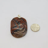 Sterling Silver Floral Pattern Carved Red Jasper Pendant Vintage c1970s