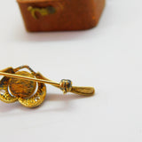 Sterling Silver Gilt, Pearl & Spinel Heart Shaped Brooch Antique c1930 Art Deco