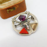 Scottish Sterling Silver, Paste, Red & Montrose Agate Stag Brooch Antique