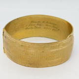 American 20th Century Gilt Metal Bangle Bracelet New York Engraving Antique