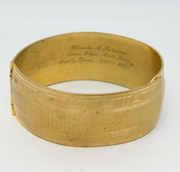 American 20th Century Gilt Metal Bangle Bracelet New York Engraving Antique