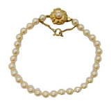 Sterling Silver Gilt & Cultured Pearl Set Floral Bracelet Vintage c1970s