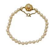 Sterling Silver Gilt & Cultured Pearl Set Floral Bracelet Vintage c1970s