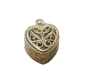 Sterling Silver Filigree Heart Jewellery Box With Ring  Charm Vintage c1970s