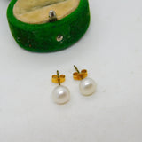 Pair of 9ct Yellow Gold & Simulated Pearl Stud Earrings Vintage c1970