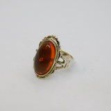 Sterling Silver Baltic Amber Oval Studio Dress Ring Vintage c1970 Size N