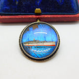 WWII Sterling Silver & Morpho Butterfly Wing 'HMS Somersetshire' Brooch Antique