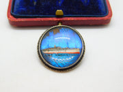 WWII Sterling Silver & Morpho Butterfly Wing 'HMS Somersetshire' Brooch Antique