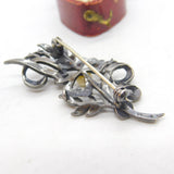 Sterling Silver, Marcasite & Single Pearl Set Floral Brooch Antique c1920 Deco