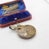 Sterling Silver Mounted Ammonite Fossil Large Pendant Vintage c1950