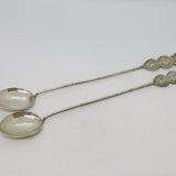 19th Century Chinese Pair of Sterling Silver Tea Mixing Spoons Antique c1890