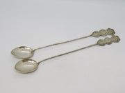 19th Century Chinese Pair of Sterling Silver Tea Mixing Spoons Antique c1890