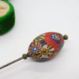 Victorian Cut Steel Colourful Murano Glass Bead Hat Pin Antique c1860