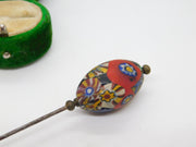 Victorian Cut Steel Colourful Murano Glass Bead Hat Pin Antique c1860