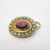Georgian 9ct Rose Gold, Almandine Garnet & Seed Pearl Drop Pendant Antique c1790